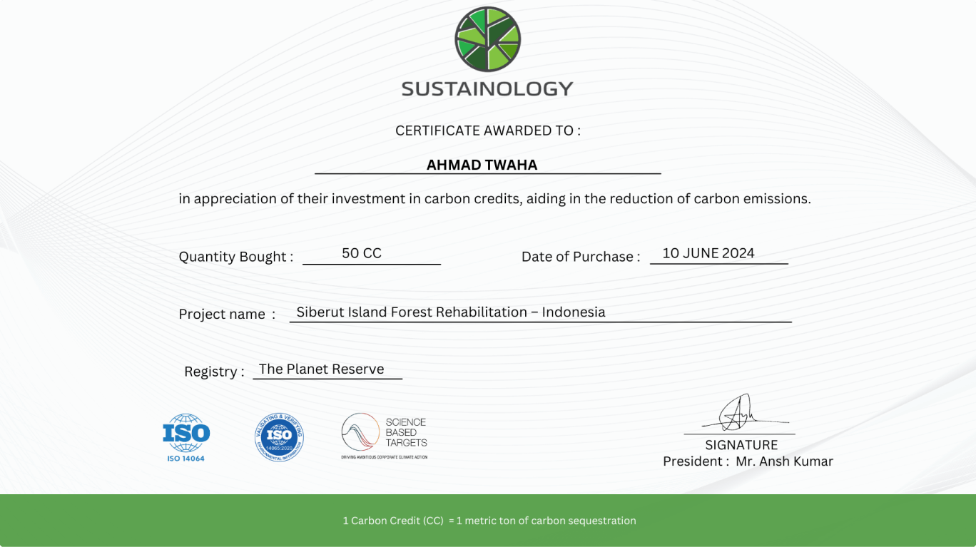 Carbon Offset Certificate